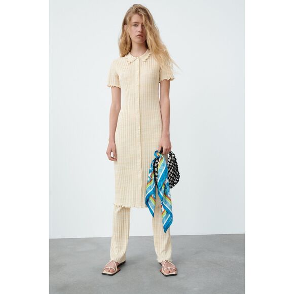 Zara Lettuce Hem Collared Button Down Maxi Dress / Blouse - Picture 1 of 8